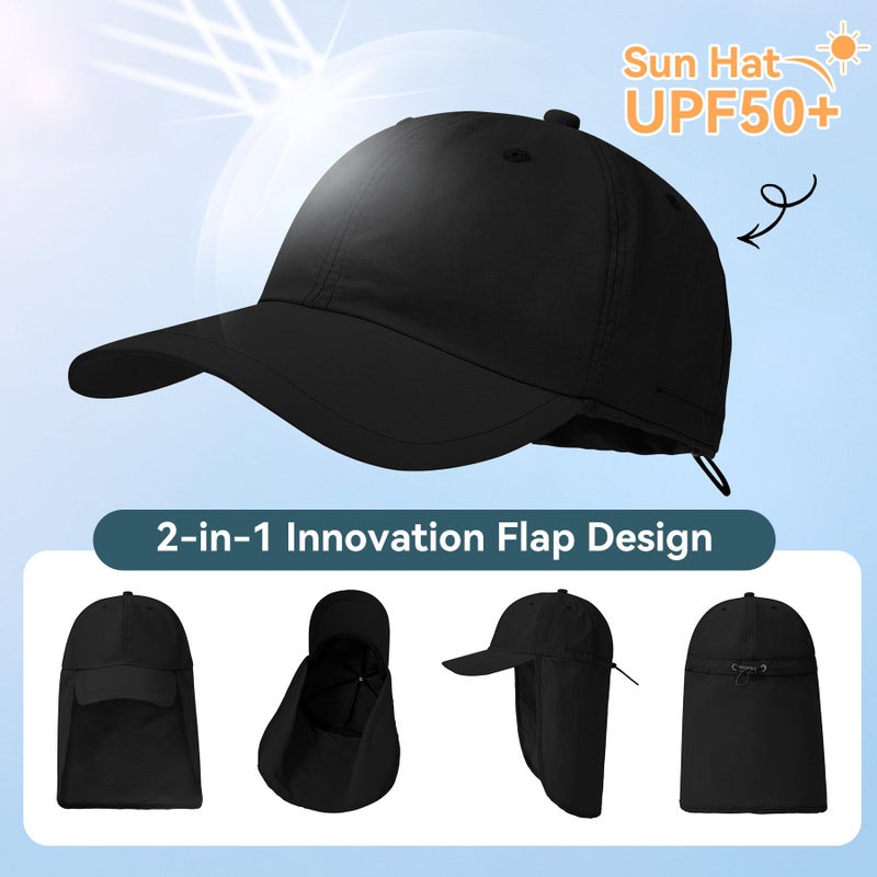 Zando Sun Hats for Men Women with Neck Flap Cover UPF 50+ Waterproof Baseball Cap Black Shade Hat Adjustable Breathable Outdoor Hiking Fishing Gardening Safari One Size - Image 2